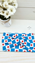 Load image into Gallery viewer, Red Stars on Blue Checkered Front Knot Headband