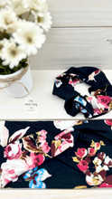 Load image into Gallery viewer, Black Big Floral Front Knot Headband