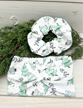 Load image into Gallery viewer, Snowy Evergreen Trees Front Knot Headband