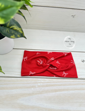 Load image into Gallery viewer, Ribbed Red Bows Front Knot Headband