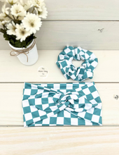 Load image into Gallery viewer, Teal Checkers Front Knot Headband