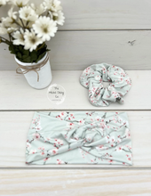Load image into Gallery viewer, Mint Cherry Blossoms Front Knot Headband