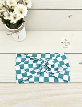 Load image into Gallery viewer, Teal Checkers Front Knot Headband
