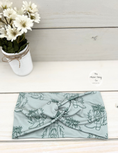 Load image into Gallery viewer, Green Floral Boots Front Knot Headband