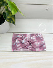 Load image into Gallery viewer, Mauve Plaid Front Knot Headband