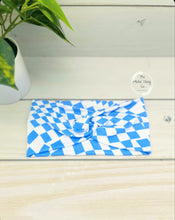 Load image into Gallery viewer, Blue Geo Checkers Front Knot Headband