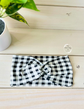 Load image into Gallery viewer, Black and White Gingham Front Knot Headband
