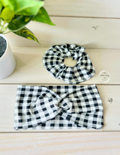 Load image into Gallery viewer, Black and White Gingham Front Knot Headband