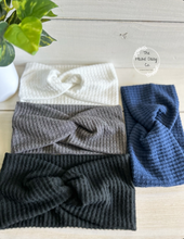 Load image into Gallery viewer, Navy Waffle Knit Front Knot Headband