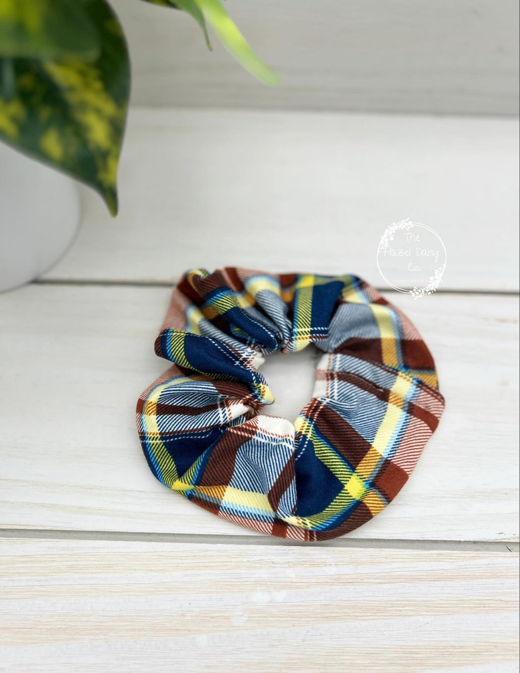 Navy Brown Plaid Scrunchie