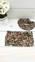 Load image into Gallery viewer, Dark Olive Mauve Flowers Scrunchie
