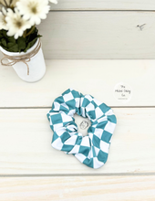 Load image into Gallery viewer, Teal Checkers Scrunchie
