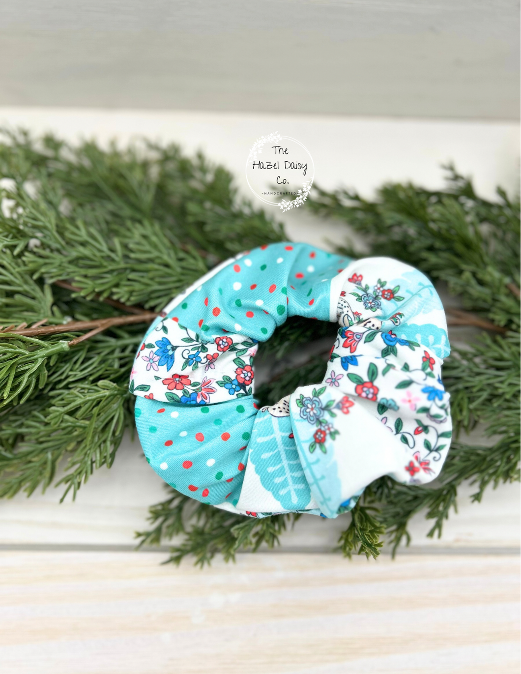 Blue Christmas Patchwork Scrunchie