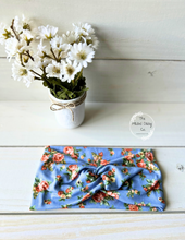Load image into Gallery viewer, Cornflower Blue Orange Floral Front Knot Headband
