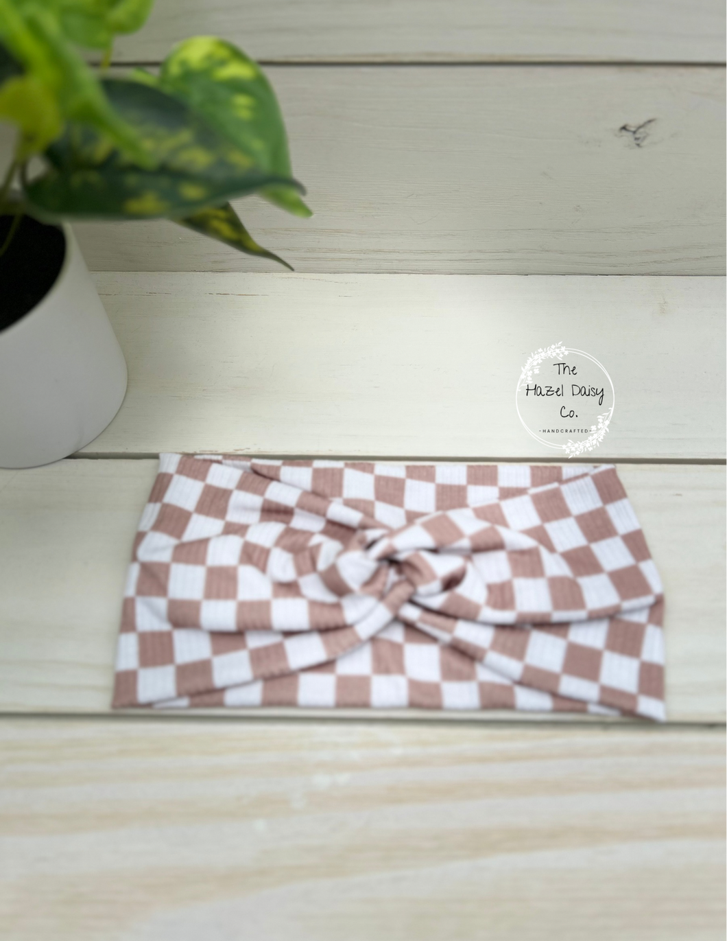 Ribbed Latte Checkers Front Knot Headband