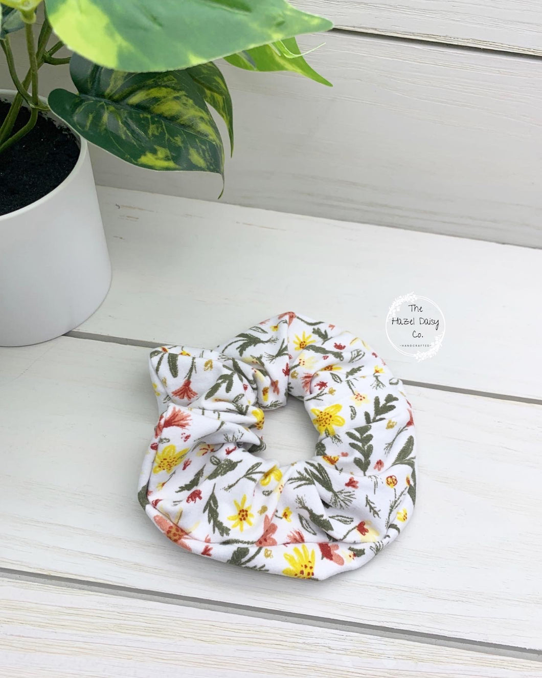 Coral Olive Yellow Botanical Scrunchie
