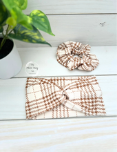 Load image into Gallery viewer, Cream Brown Plaid Scrunchie
