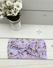 Load image into Gallery viewer, Vintage Purple Bouquets Front Knot Headband
