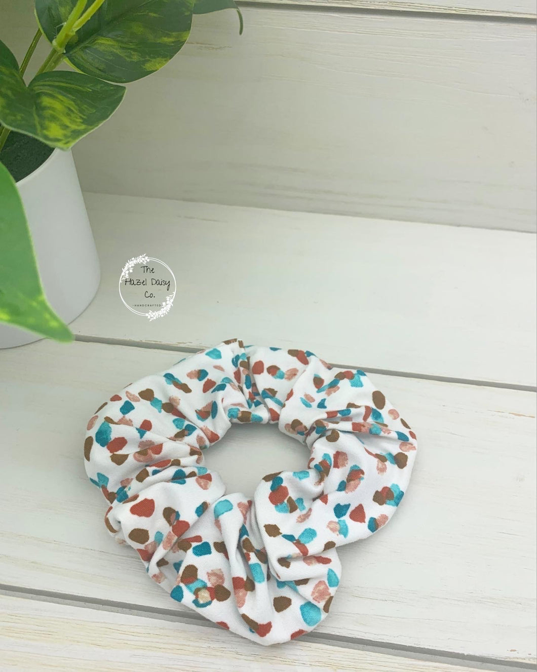 Teal Cocoa Dots Scrunchie