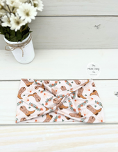 Load image into Gallery viewer, Pink Boots and Daisies Front Knot Headband
