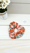 Load image into Gallery viewer, Vintage Terracotta Teal Floral Scrunchie
