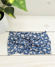 Load image into Gallery viewer, Vintage Blue Blooms Front Knot Headband
