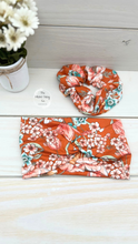 Load image into Gallery viewer, Vintage Terracotta Teal Floral Front Knot Headband
