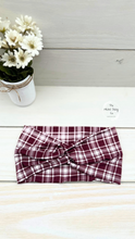 Load image into Gallery viewer, Burgundy Plaid Front Knot Headband
