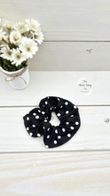 Load image into Gallery viewer, Black and White Polka Dot Scrunchie
