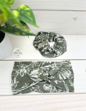 Load image into Gallery viewer, Olive Stencil Floral Scrunchie
