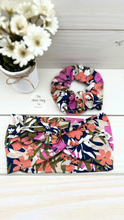 Load image into Gallery viewer, Terracotta Pink Navy Botanical Scrunchie
