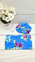 Load image into Gallery viewer, Bright Blue Floral Scrunchie
