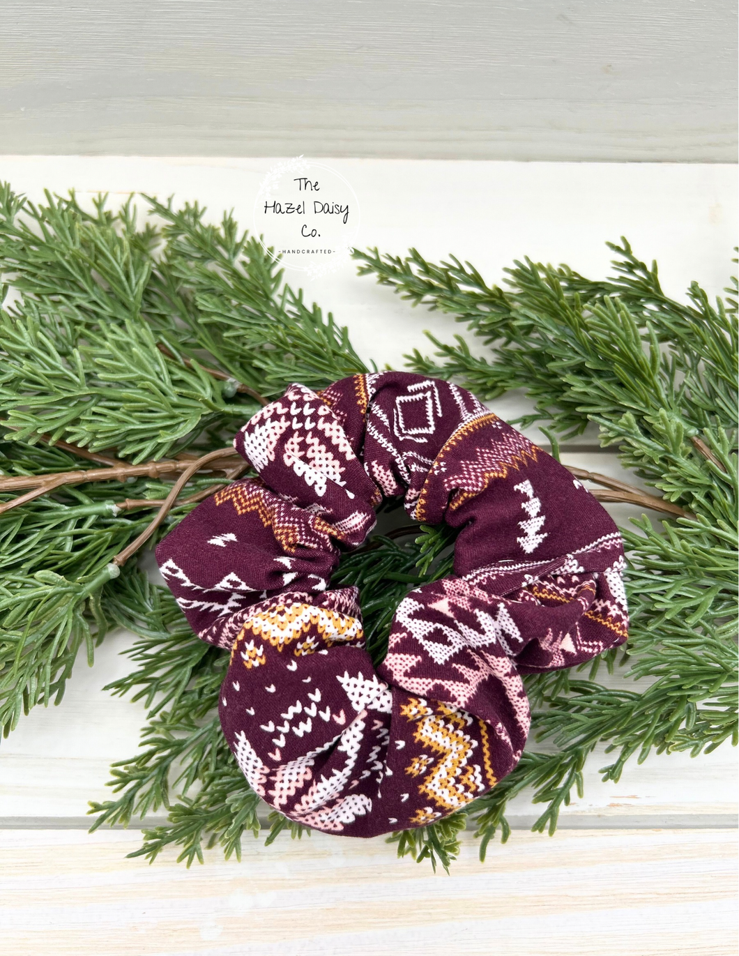Burgundy Winter Sweater Scrunchie