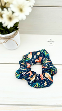 Load image into Gallery viewer, Colorful Chickens on Black Scrunchie
