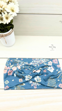 Load image into Gallery viewer, Muted Denim Blue Botanical Front Knot Headband
