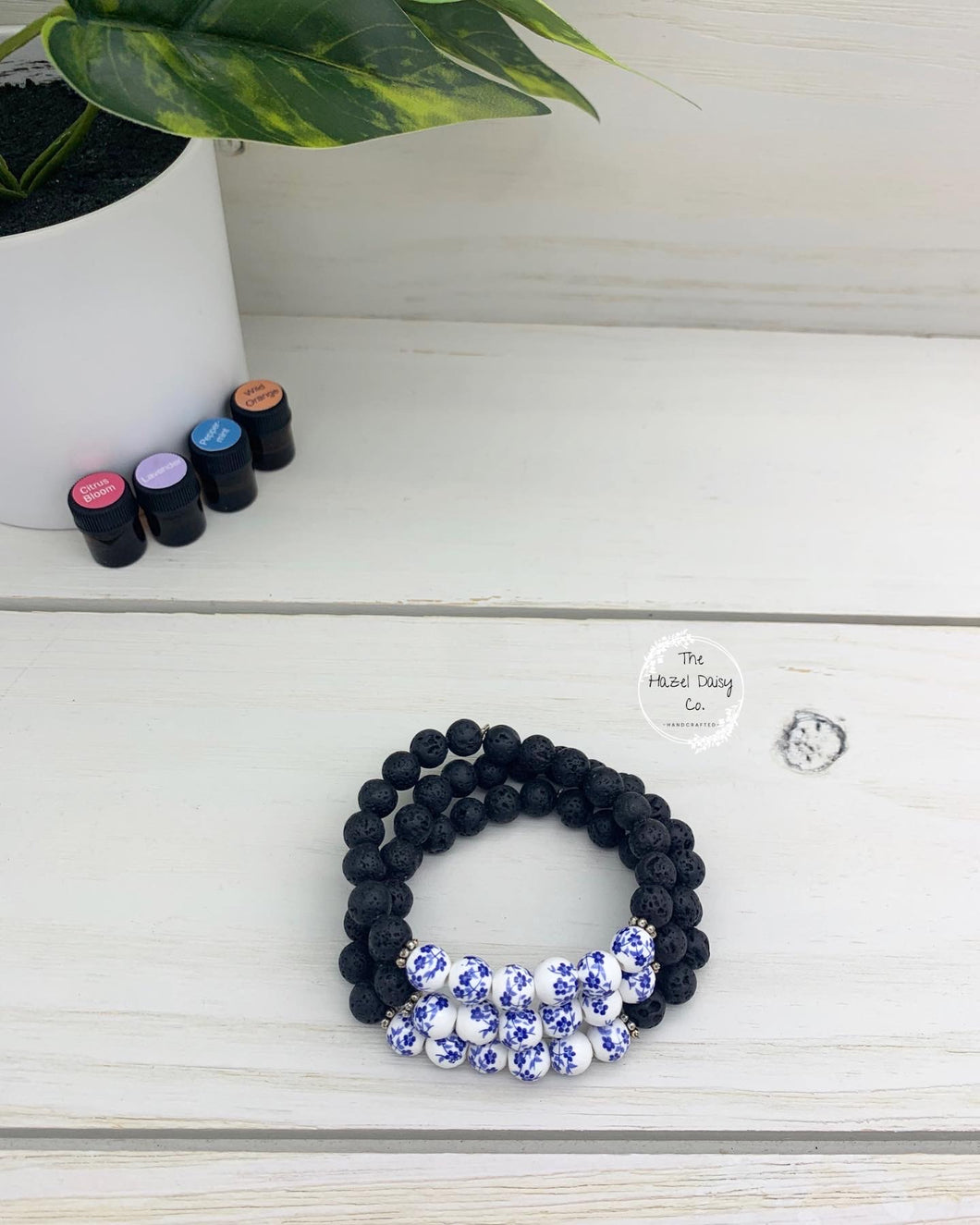 Blue Floral Diffuser Bracelet