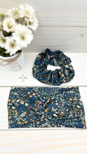Load image into Gallery viewer, Navy Floral Botanical Scrunchie
