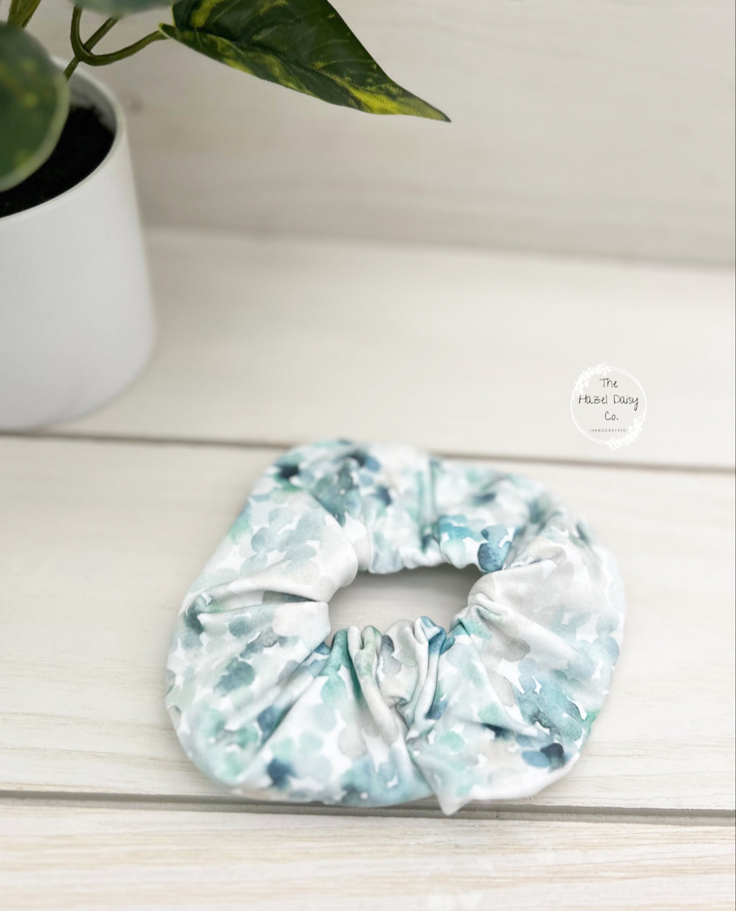 Blue Green Watercolor Scrunchie