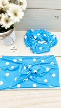 Load image into Gallery viewer, Blue Polka Dot Front Knot Headband
