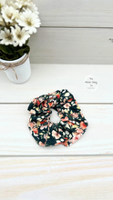 Load image into Gallery viewer, Dark Green Orange Floral Scrunchie
