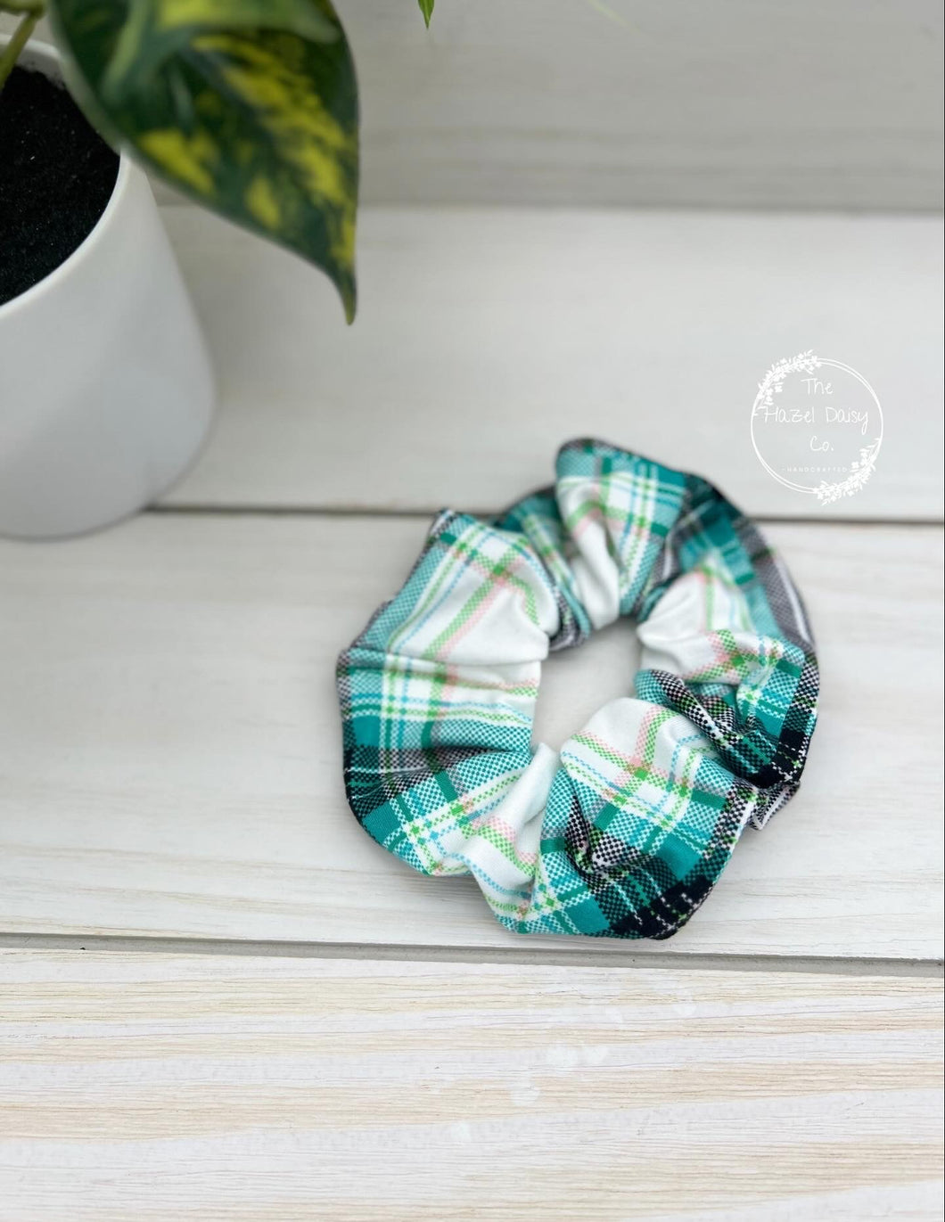 Jade Green Plaid Scrunchie