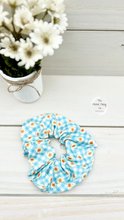 Load image into Gallery viewer, Blue Gingham Daisies Scrunchie
