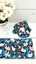 Load image into Gallery viewer, Colorful Chickens on Black Scrunchie
