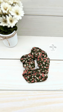 Load image into Gallery viewer, Dark Olive Mauve Flowers Scrunchie
