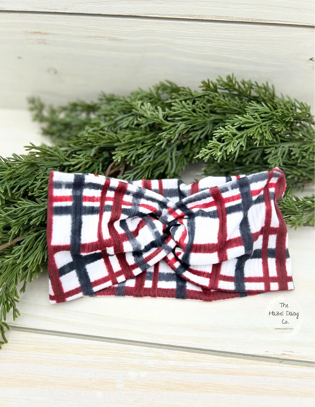 Ribbed Christmas Plaid Front Knot Headband