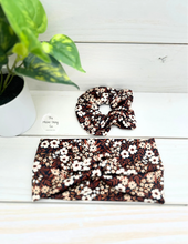 Load image into Gallery viewer, Brown Floral Scrunchie
