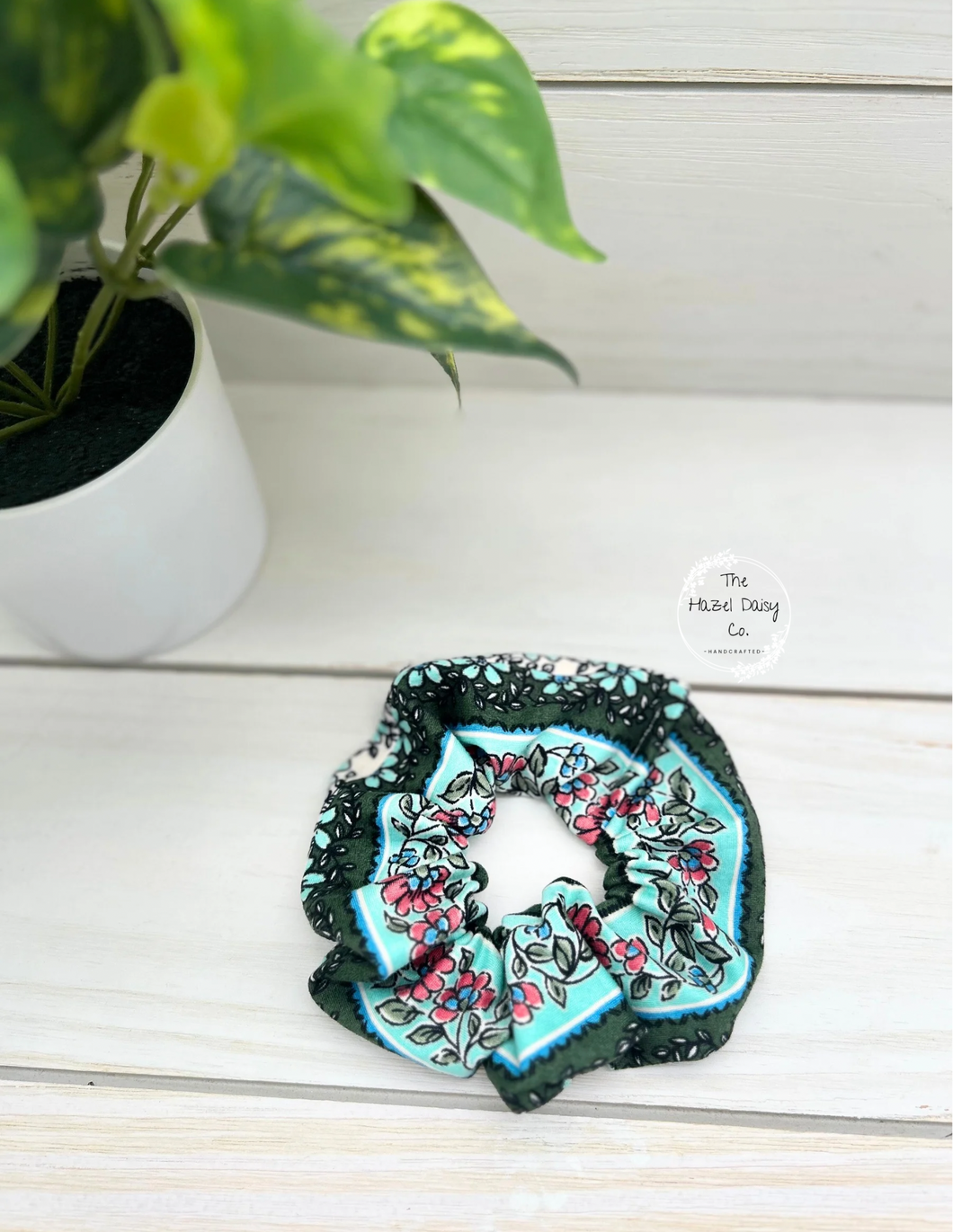 Green Boho Florals Scrunchie