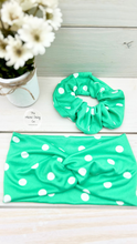 Load image into Gallery viewer, Green Polka Dot Scrunchie
