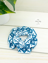 Load image into Gallery viewer, Deep Teal Snowflakes Scrunchie
