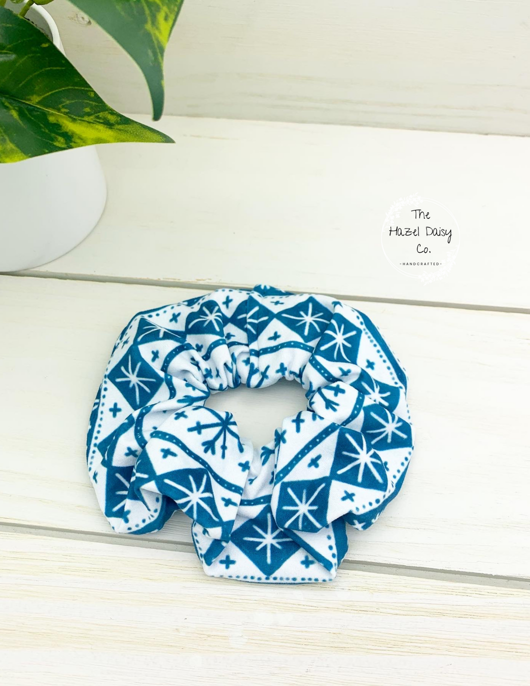 Deep Teal Snowflakes Scrunchie